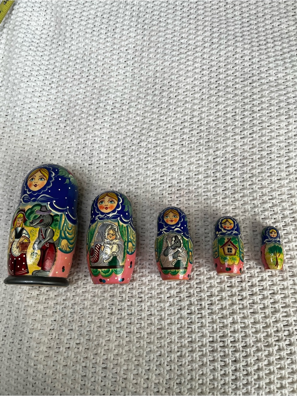 Vintage Russian 5pc. Nesting Dolls 6" Little Red Riding Hood